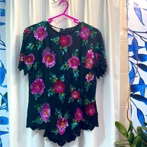 Gorgeous Vintage Stenay 100% Silk and Sequin Blouse Size Small